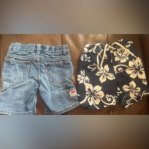 Levi's Blue Denim Shorts and Navy Floral Swim Trunks Set